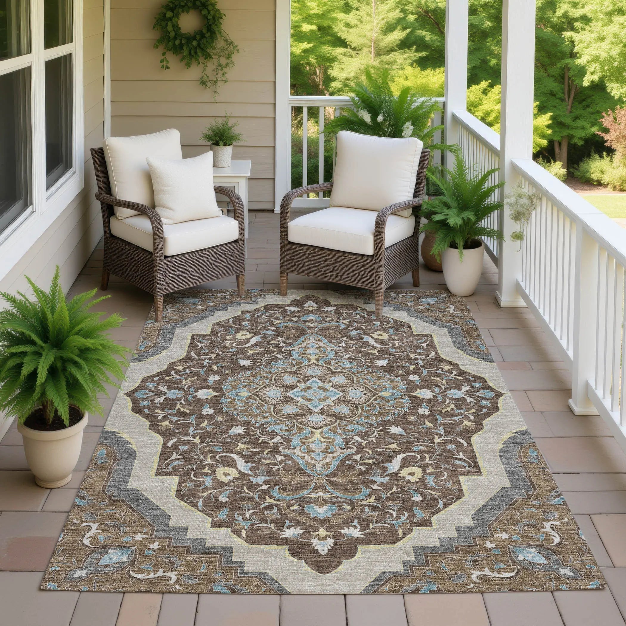 3' X 5' Brown And Beige Medallion Washable Indoor Outdoor Area Rug Homeroots Outdoor