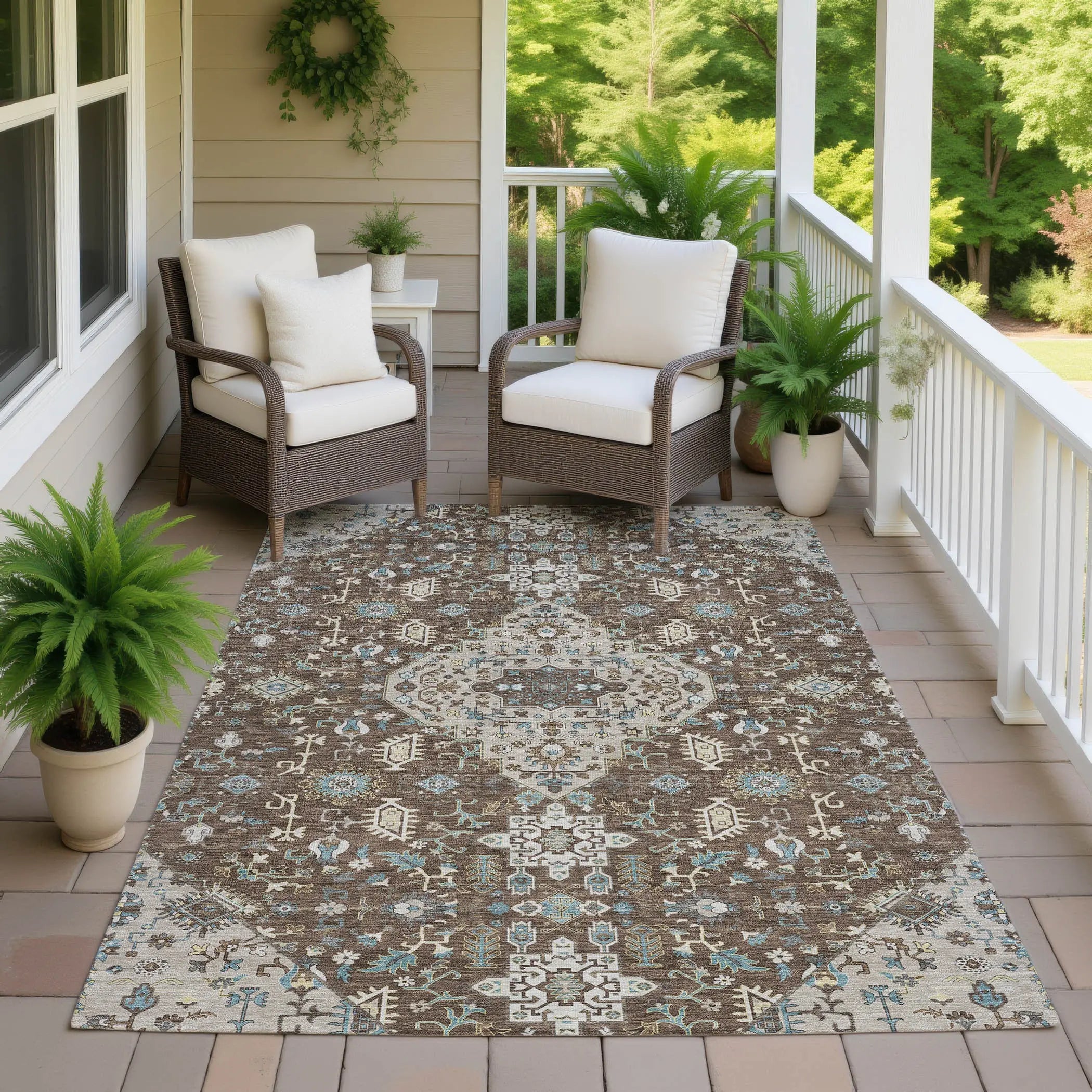 3' X 5' Brown And Beige Medallion Washable Indoor Outdoor Area Rug Homeroots Outdoor