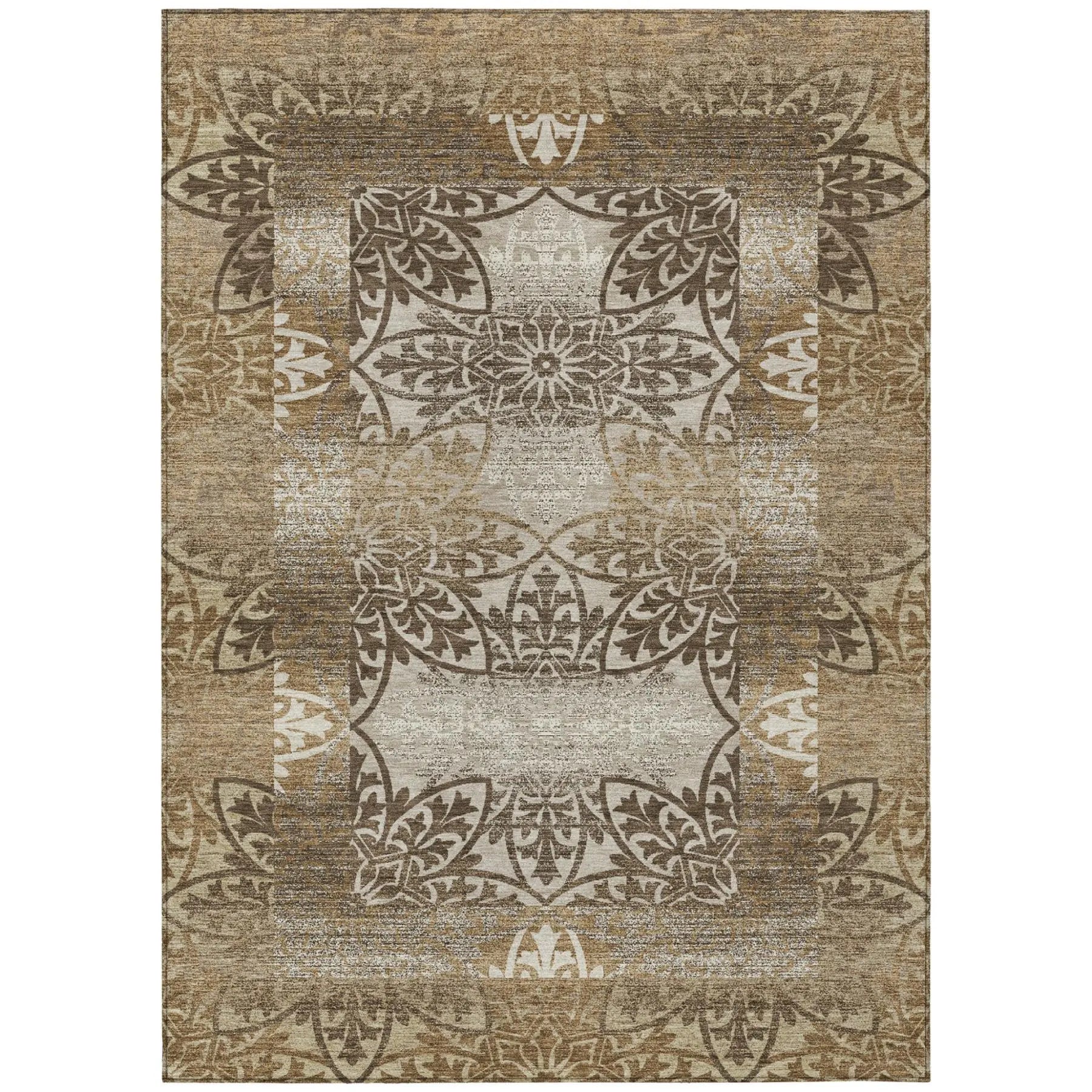 3' X 5' Brown And Beige Oriental Washable Indoor Outdoor Area Rug Homeroots Outdoor