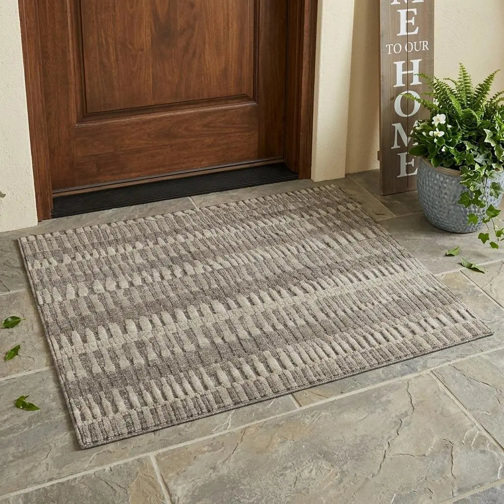 3' X 5' Brown And Beige Striped Washable Indoor Outdoor Area Rug Homeroots Outdoor