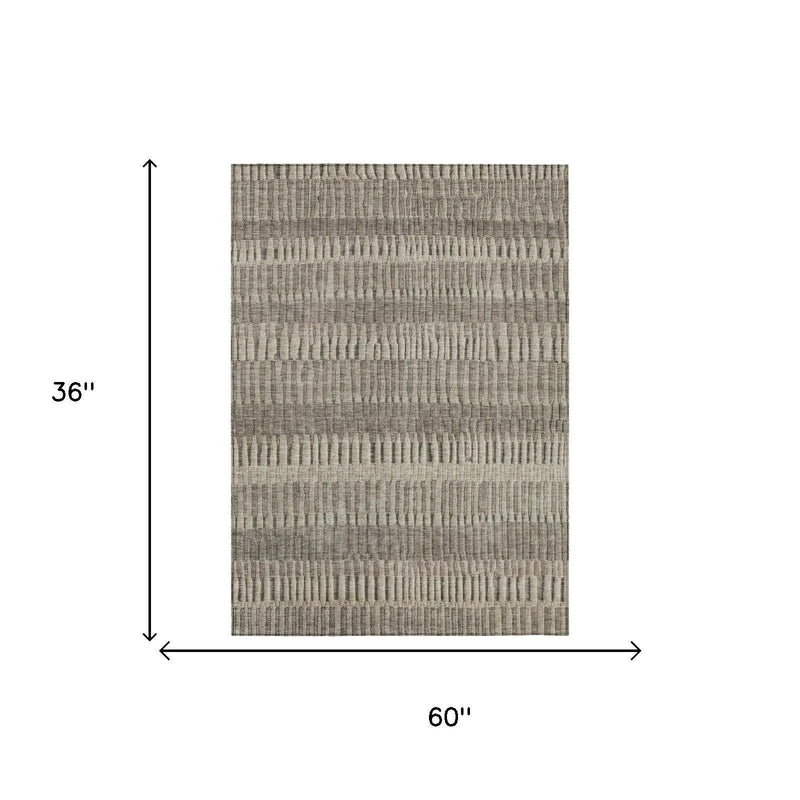 3' X 5' Brown And Beige Striped Washable Indoor Outdoor Area Rug Homeroots Outdoor