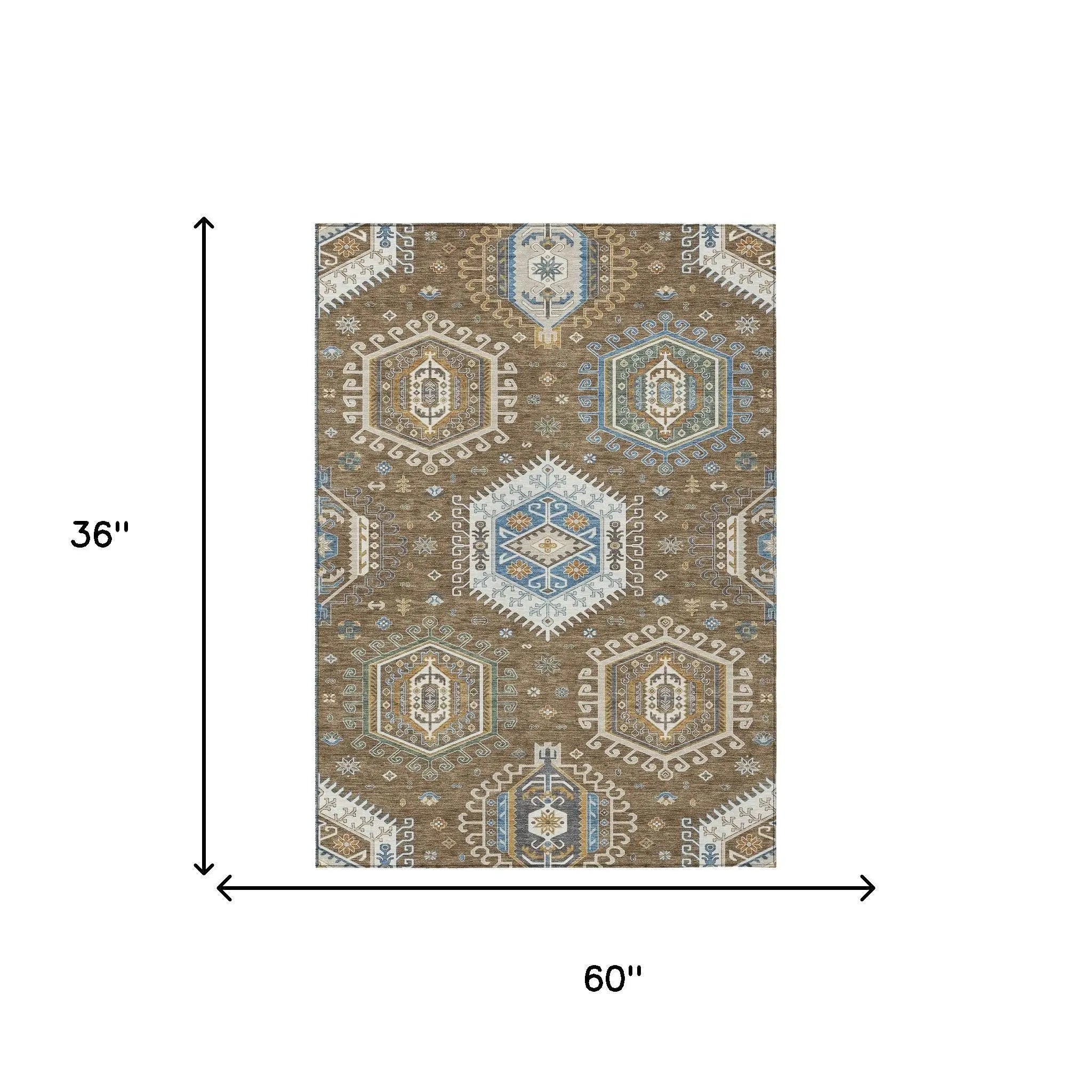 3' X 5' Brown And Beige Tribal Washable Indoor Outdoor Area Rug Homeroots Outdoor