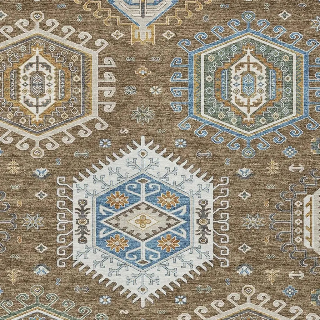 3' X 5' Brown And Beige Tribal Washable Indoor Outdoor Area Rug Homeroots Outdoor