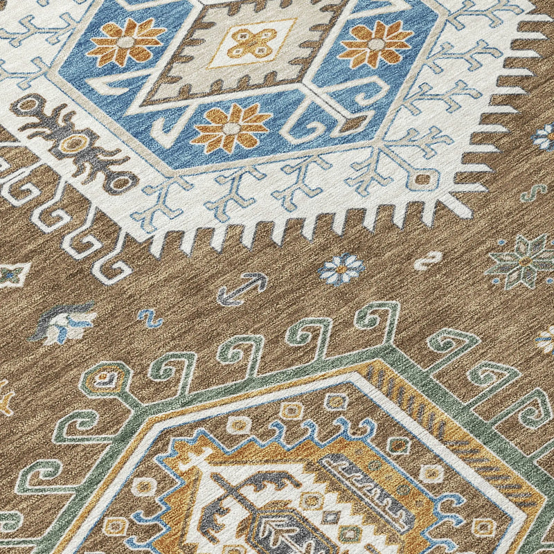 3' X 5' Brown And Beige Tribal Washable Indoor Outdoor Area Rug Homeroots Outdoor
