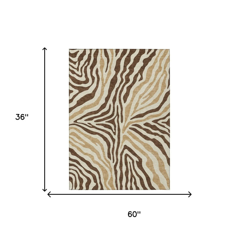 3' X 5' Brown And Beige Zebra Print Washable Indoor Outdoor Area Rug Homeroots Outdoor