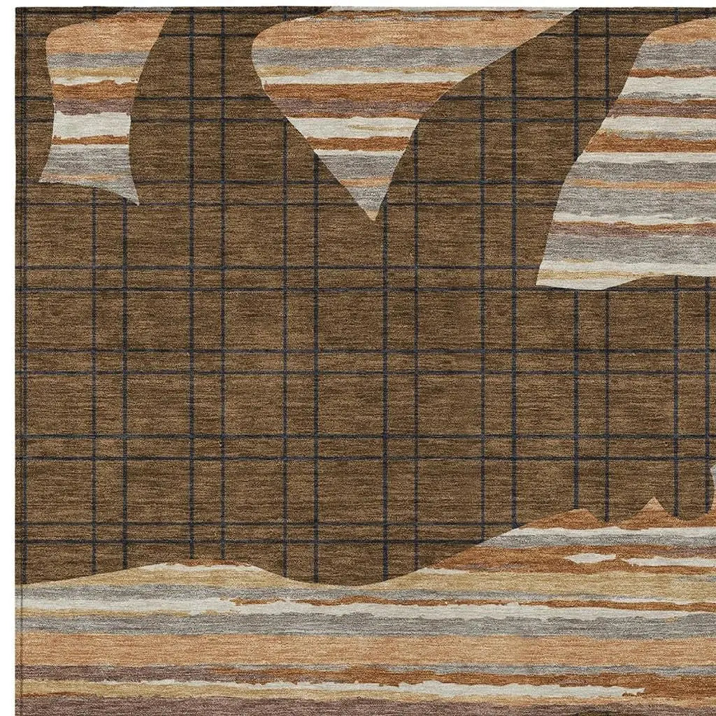 3' X 5' Brown And Black Abstract Washable Indoor Outdoor Area Rug Homeroots Outdoor