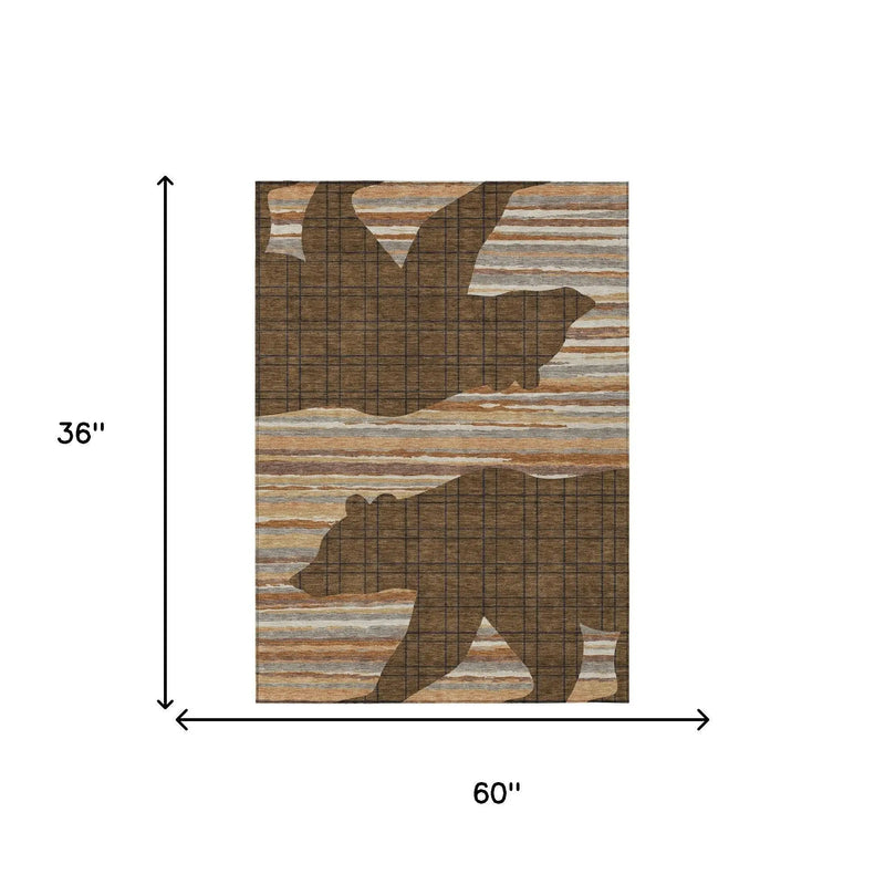 3' X 5' Brown And Black Abstract Washable Indoor Outdoor Area Rug Homeroots Outdoor