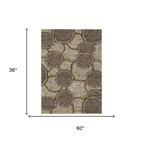 3' X 5' Brown And Chocolate Faux Bois Washable Indoor Outdoor Area Rug Homeroots Outdoor