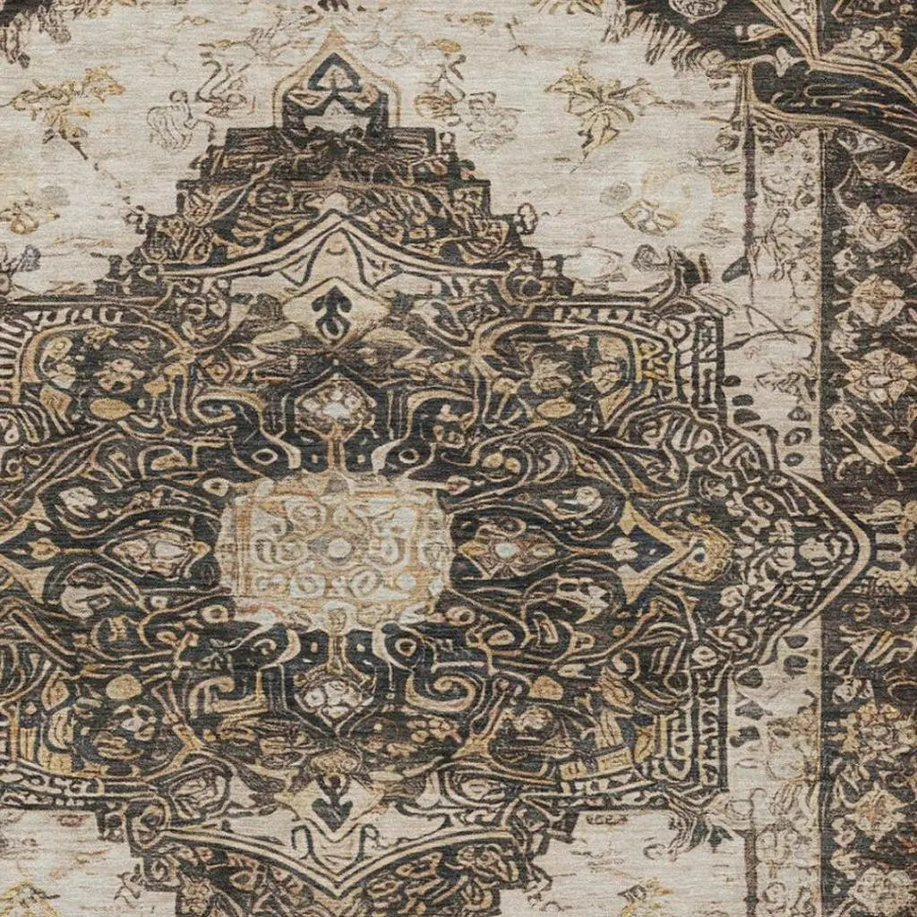 3' X 5' Brown And Chocolate Floral Medallion Washable Indoor Outdoor Area Rug Homeroots Outdoor