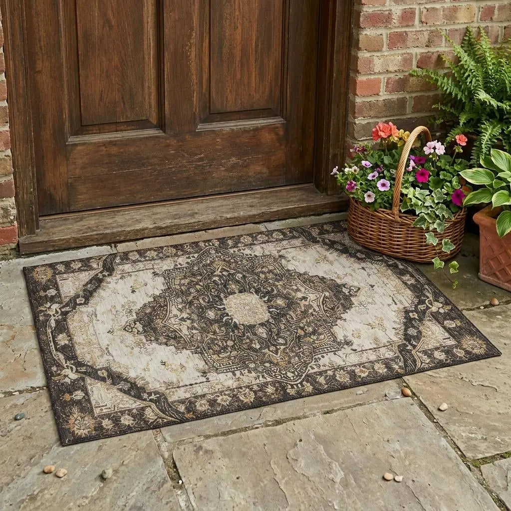 3' X 5' Brown And Chocolate Floral Medallion Washable Indoor Outdoor Area Rug Homeroots Outdoor