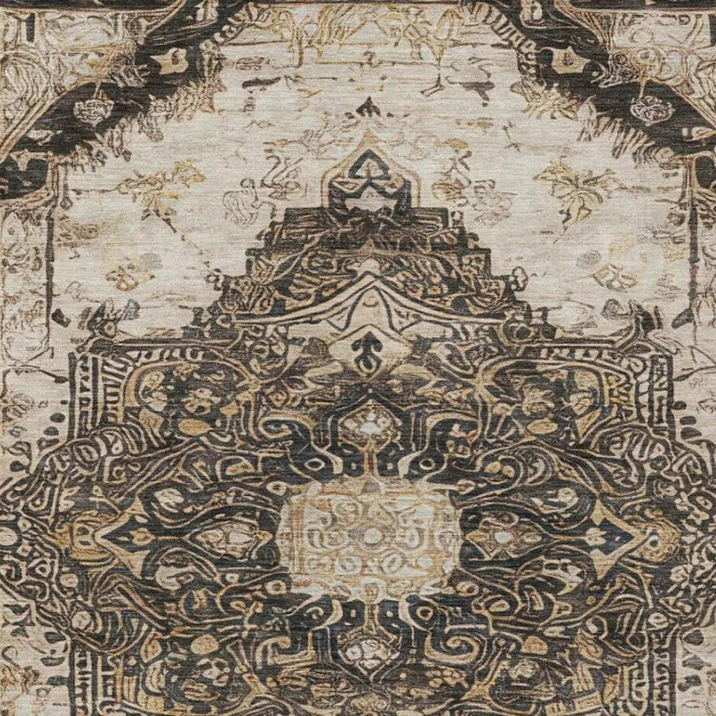 3' X 5' Brown And Chocolate Floral Medallion Washable Indoor Outdoor Area Rug Homeroots Outdoor