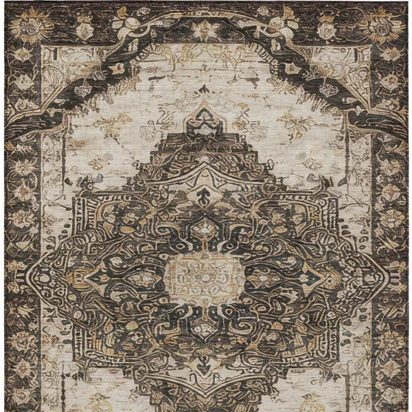 3' X 5' Brown And Chocolate Floral Medallion Washable Indoor Outdoor Area Rug Homeroots Outdoor