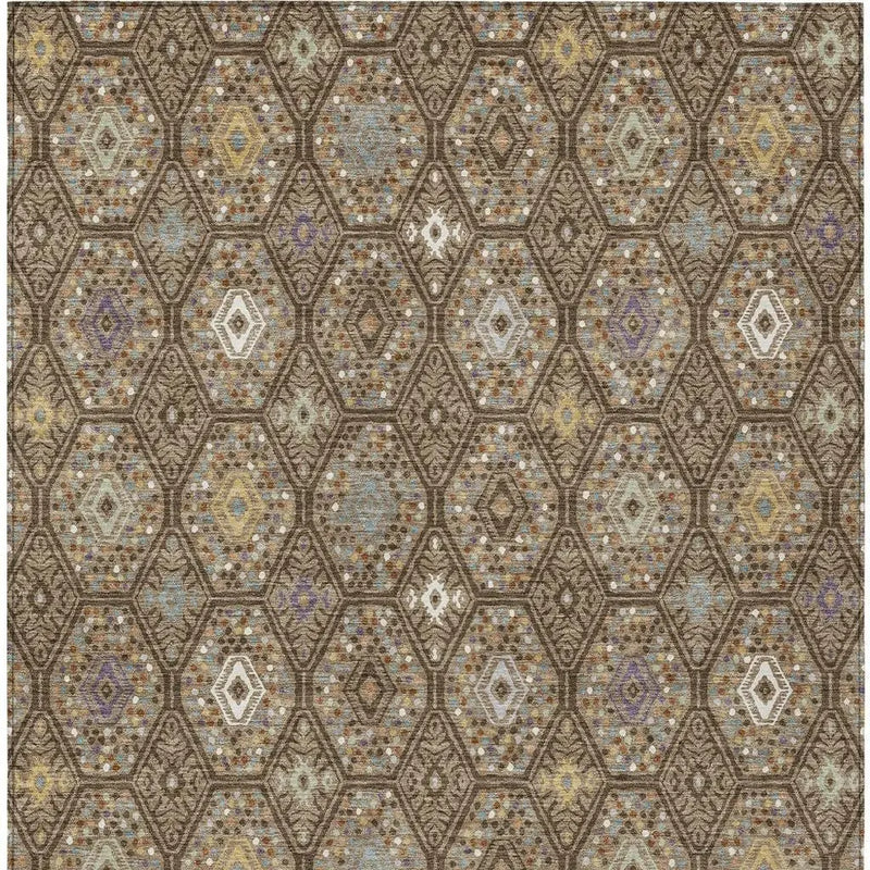 3' X 5' Brown And Chocolate Geometric Washable Indoor Outdoor Area Rug Homeroots Outdoor