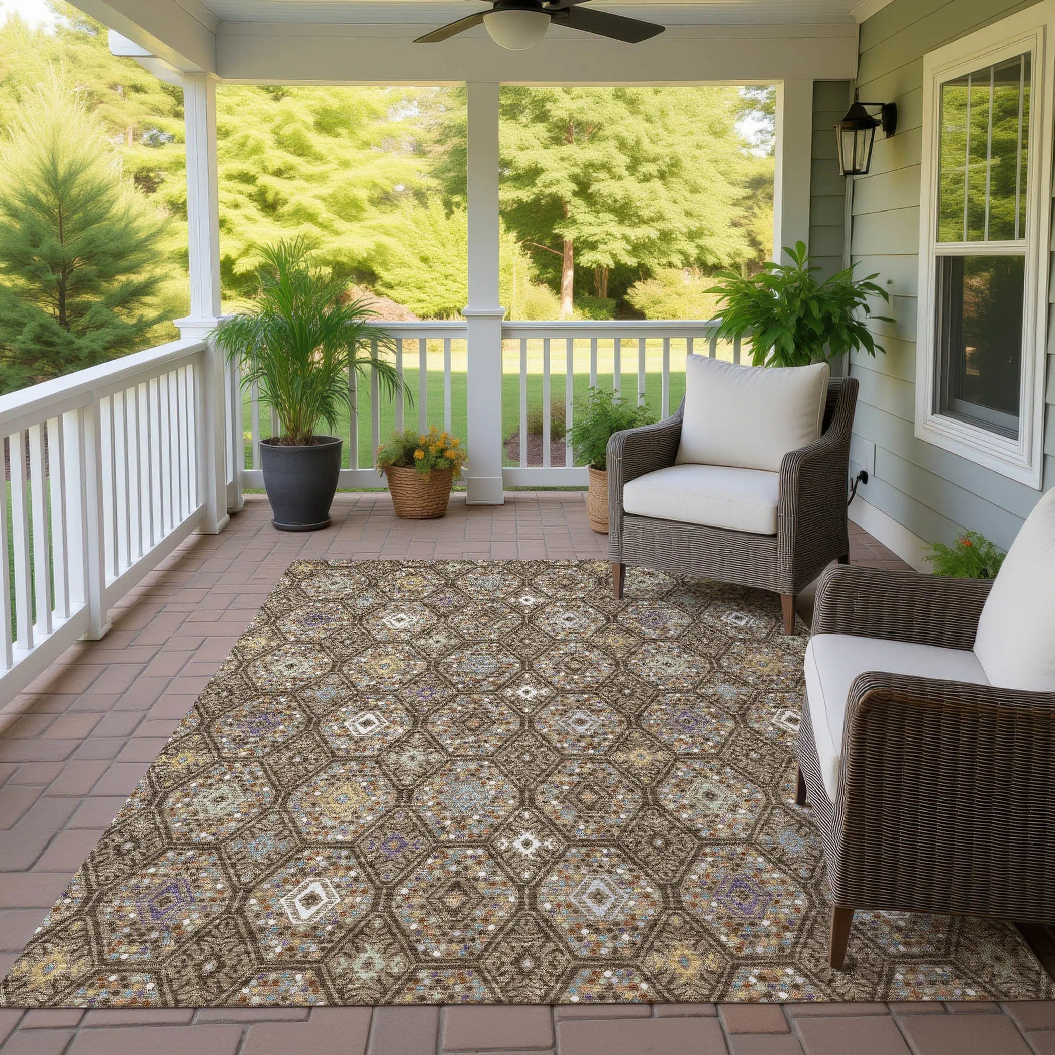 3' X 5' Brown And Chocolate Geometric Washable Indoor Outdoor Area Rug Homeroots Outdoor