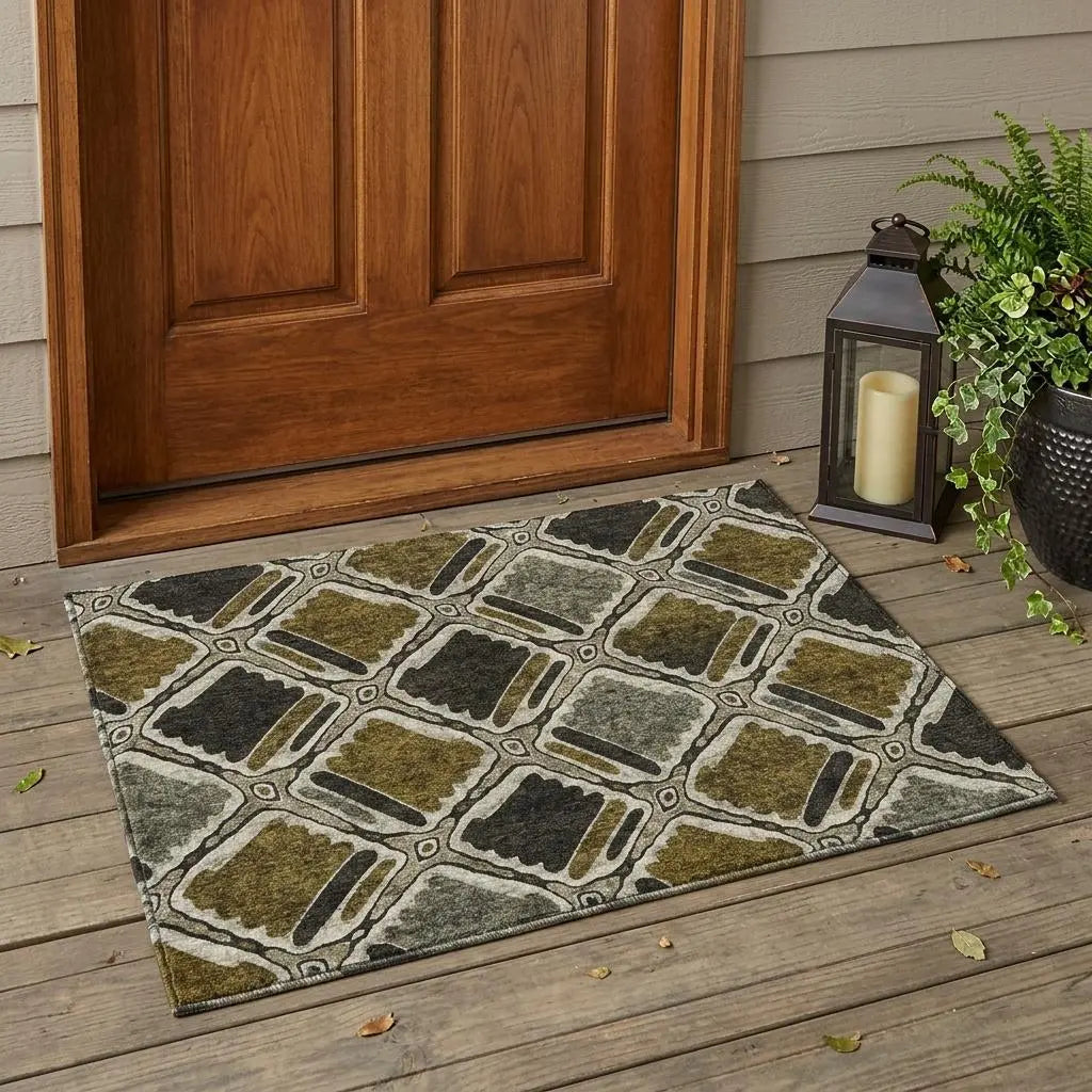3' X 5' Brown And Chocolate Geometric Washable Indoor Outdoor Area Rug Homeroots Outdoor