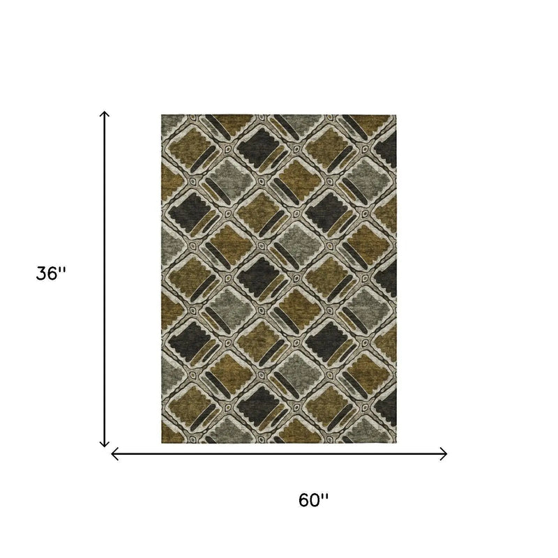 3' X 5' Brown And Chocolate Geometric Washable Indoor Outdoor Area Rug Homeroots Outdoor