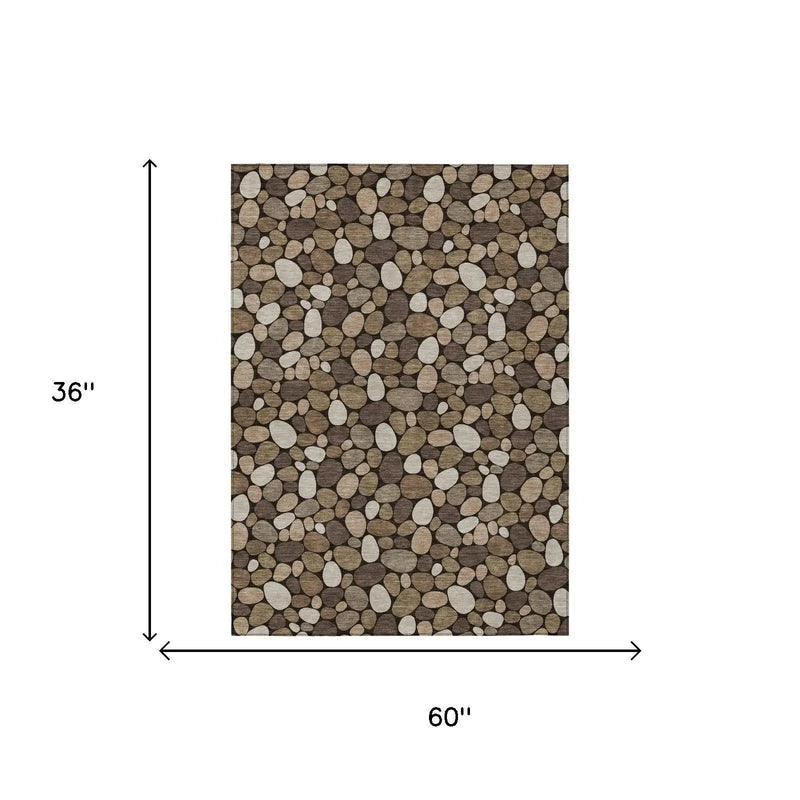 3' X 5' Brown And Chocolate Geometric Washable Indoor Outdoor Area Rug Homeroots Outdoor