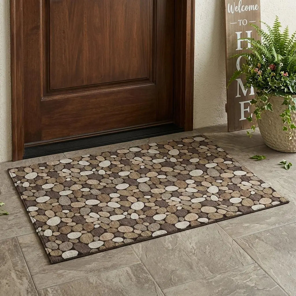 3' X 5' Brown And Chocolate Geometric Washable Indoor Outdoor Area Rug Homeroots Outdoor