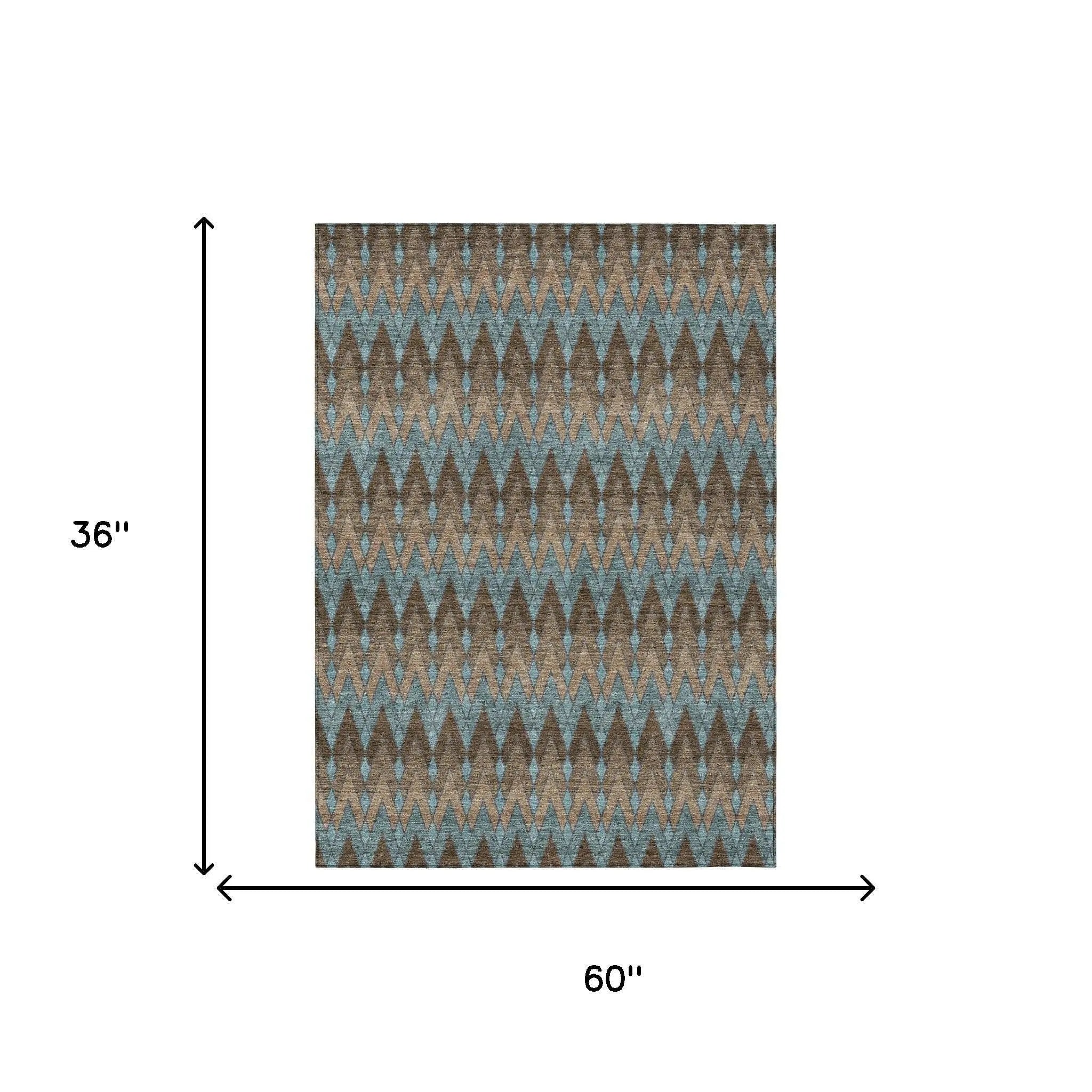 3' X 5' Brown And Chocolate Geometric Washable Indoor Outdoor Area Rug Homeroots Outdoor