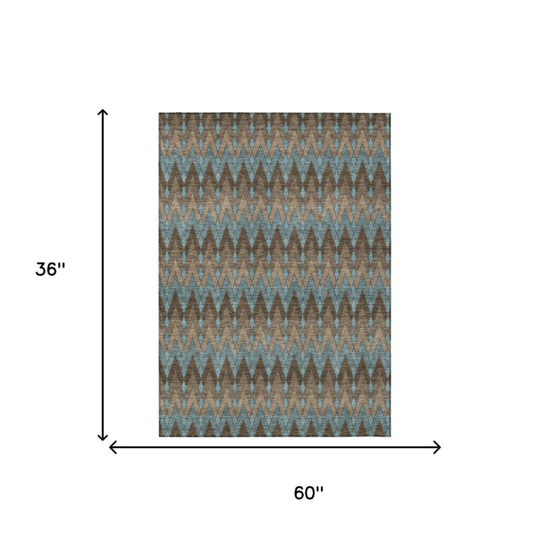 3' X 5' Brown And Chocolate Geometric Washable Indoor Outdoor Area Rug Homeroots Outdoor