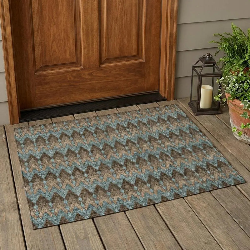 3' X 5' Brown And Chocolate Geometric Washable Indoor Outdoor Area Rug Homeroots Outdoor