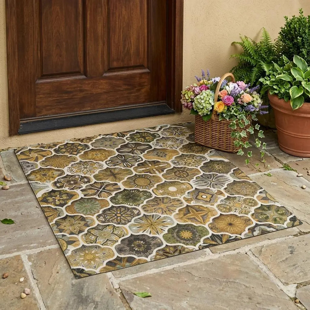 3' X 5' Brown And Chocolate Ogee Washable Indoor Outdoor Area Rug Homeroots Outdoor