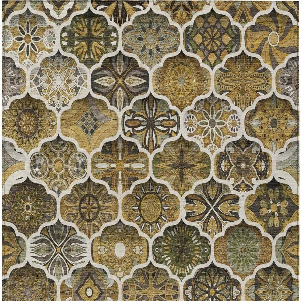 3' X 5' Brown And Chocolate Ogee Washable Indoor Outdoor Area Rug Homeroots Outdoor