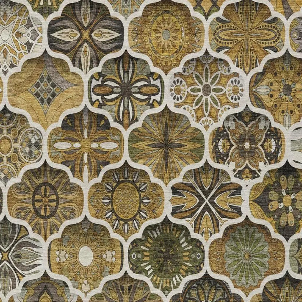 3' X 5' Brown And Chocolate Ogee Washable Indoor Outdoor Area Rug Homeroots Outdoor