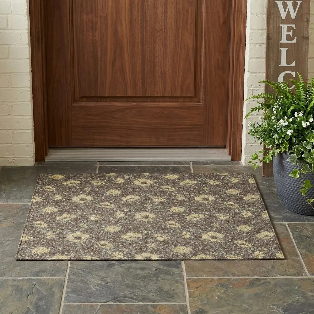 3' X 5' Brown And Coffee Floral Washable Indoor Outdoor Area Rug Homeroots Outdoor