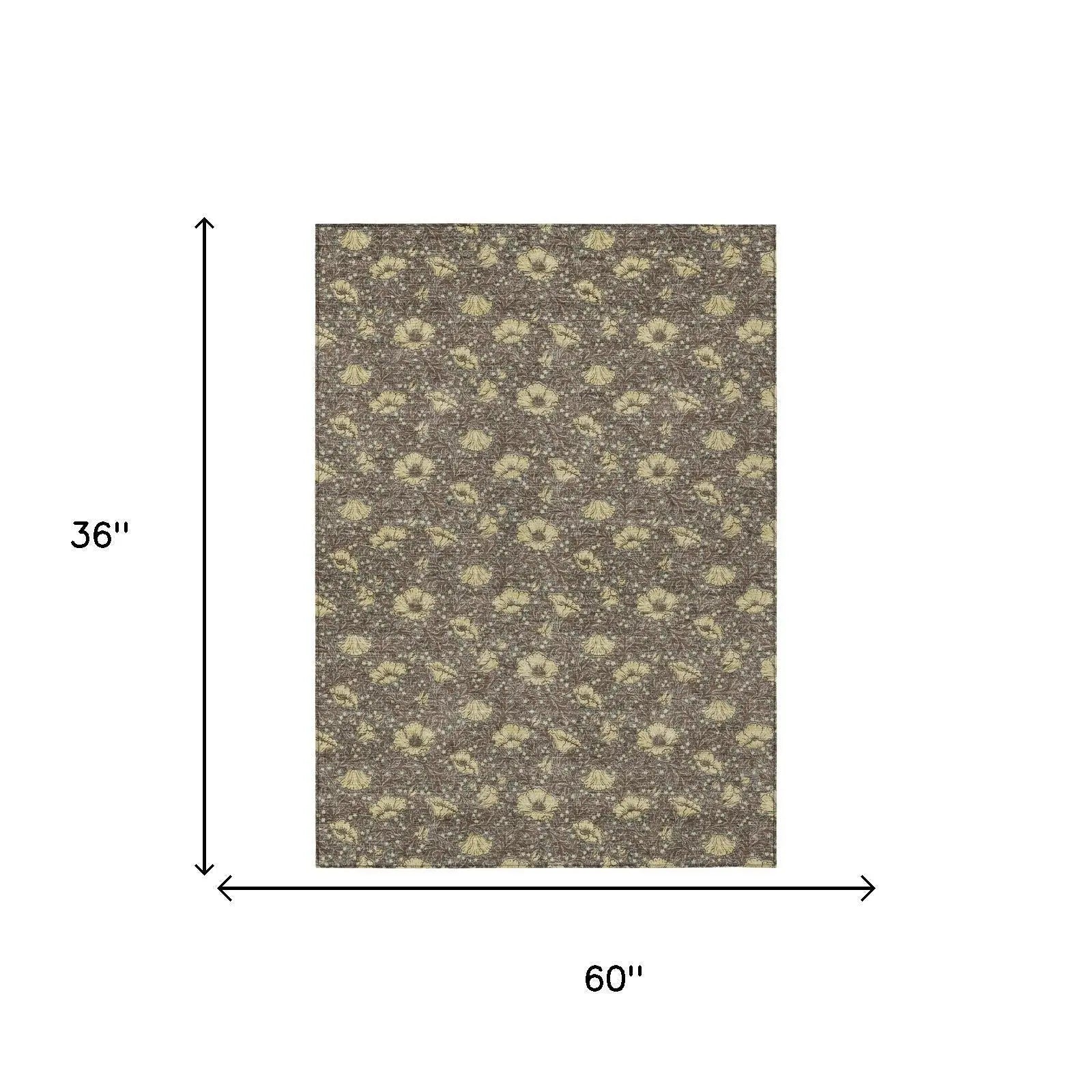 3' X 5' Brown And Coffee Floral Washable Indoor Outdoor Area Rug Homeroots Outdoor