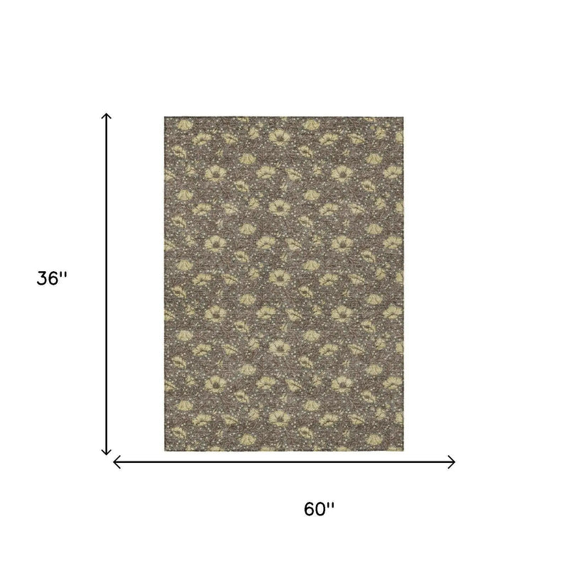 3' X 5' Brown And Coffee Floral Washable Indoor Outdoor Area Rug Homeroots Outdoor