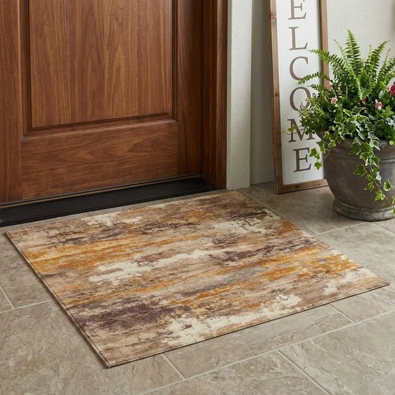 3' X 5' Brown And Copper Abstract Washable Indoor Outdoor Area Rug Homeroots Outdoor