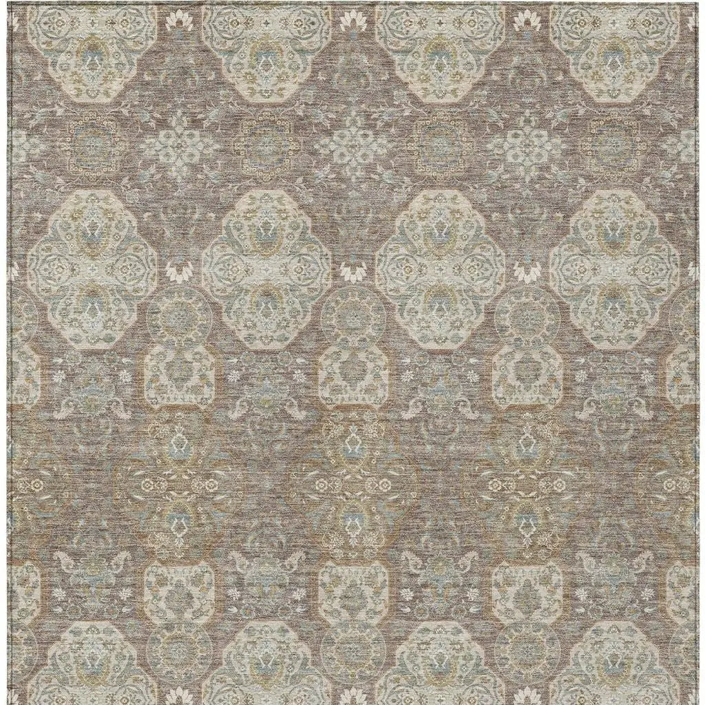 3' X 5' Brown And Copper Floral Washable Indoor Outdoor Area Rug Homeroots Outdoor