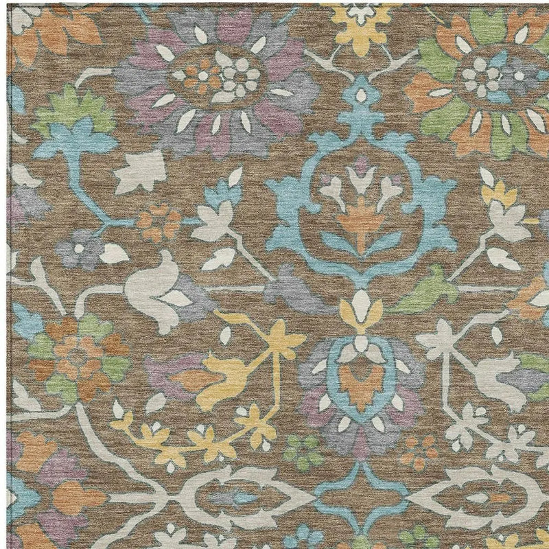 3' X 5' Brown And Copper Floral Washable Indoor Outdoor Area Rug Homeroots Outdoor