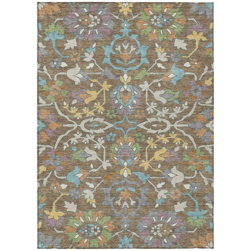 3' X 5' Brown And Copper Floral Washable Indoor Outdoor Area Rug Homeroots Outdoor