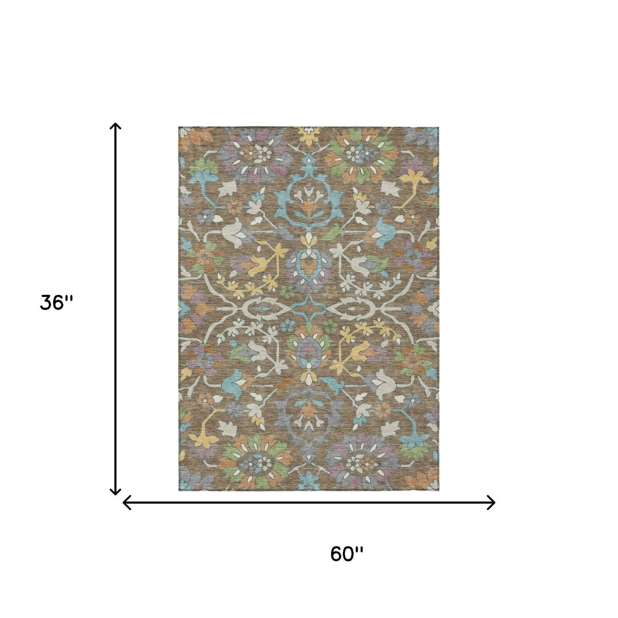 3' X 5' Brown And Copper Floral Washable Indoor Outdoor Area Rug Homeroots Outdoor