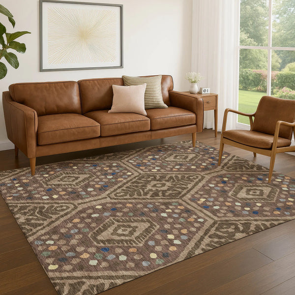 3' X 5' Brown And Copper Tribal Washable Indoor Outdoor Area Rug Homeroots Outdoor