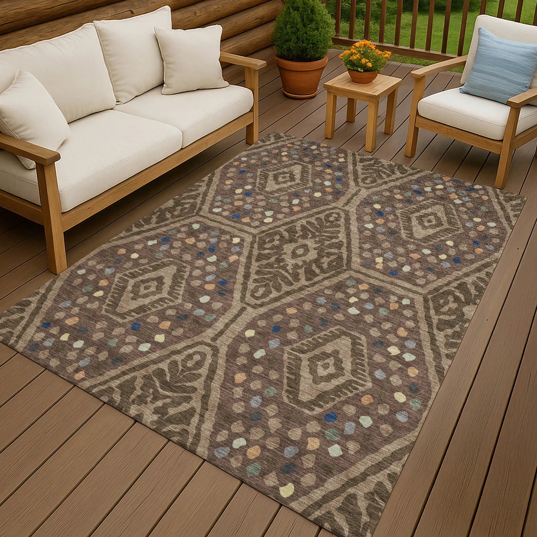 3' X 5' Brown And Copper Tribal Washable Indoor Outdoor Area Rug Homeroots Outdoor