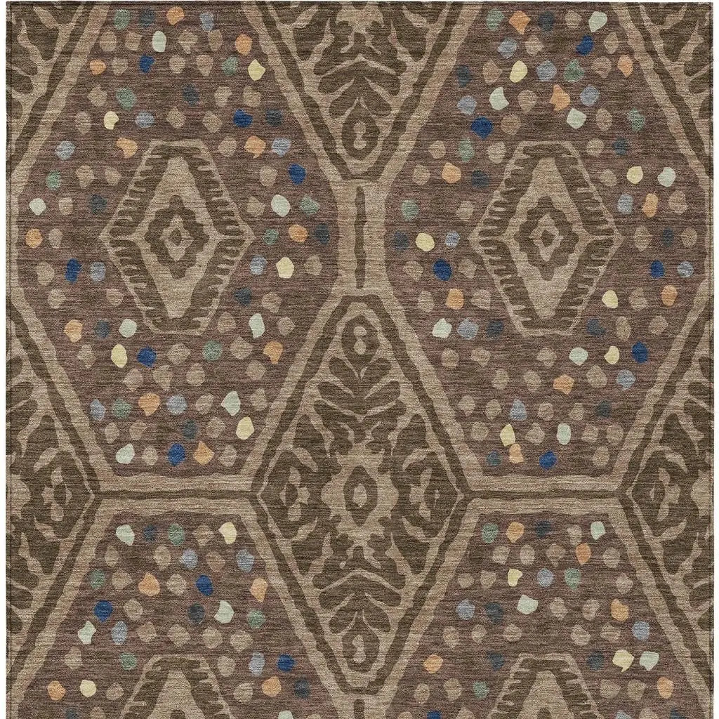 3' X 5' Brown And Copper Tribal Washable Indoor Outdoor Area Rug Homeroots Outdoor