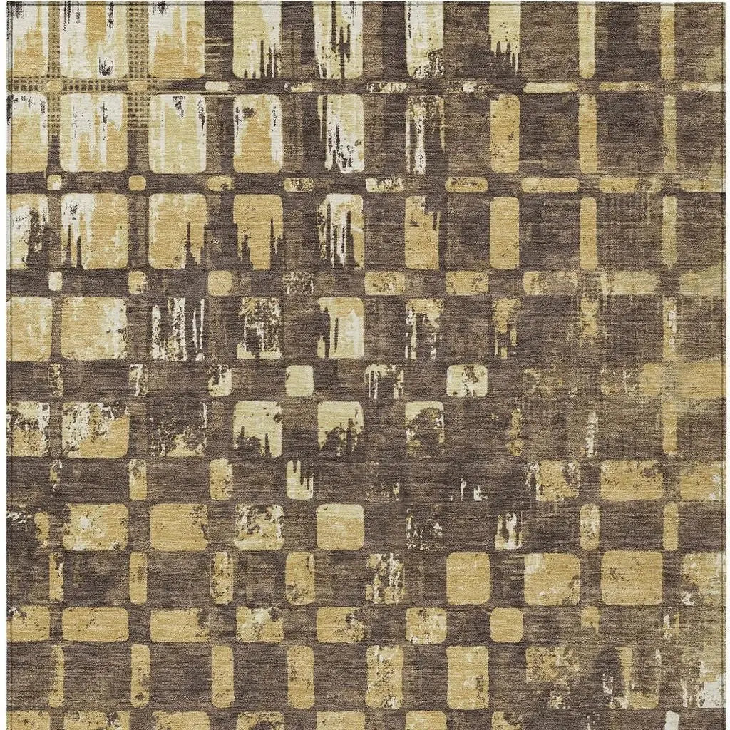 3' X 5' Brown And Gold Abstract Washable Indoor Outdoor Area Rug Homeroots Outdoor
