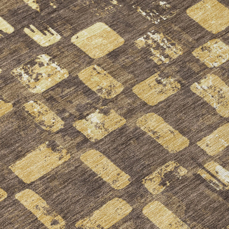 3' X 5' Brown And Gold Abstract Washable Indoor Outdoor Area Rug Homeroots Outdoor