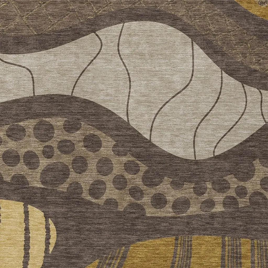 3' X 5' Brown And Gold Abstract Washable Indoor Outdoor Area Rug Homeroots Outdoor