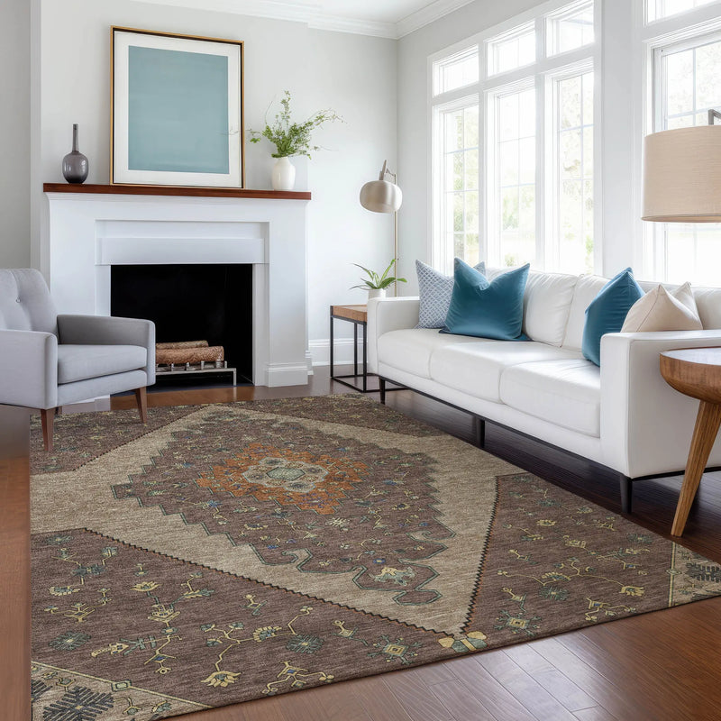 3' X 5' Brown And Gold Geometric Washable Indoor Outdoor Area Rug Homeroots Outdoor