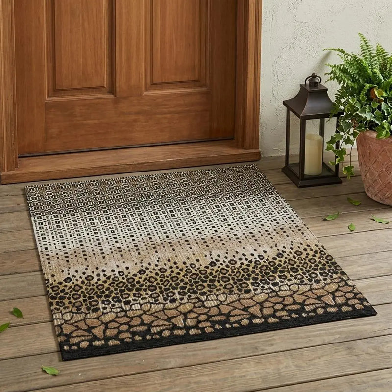 3' X 5' Brown And Graphite Geometric Washable Indoor Outdoor Area Rug Homeroots Outdoor