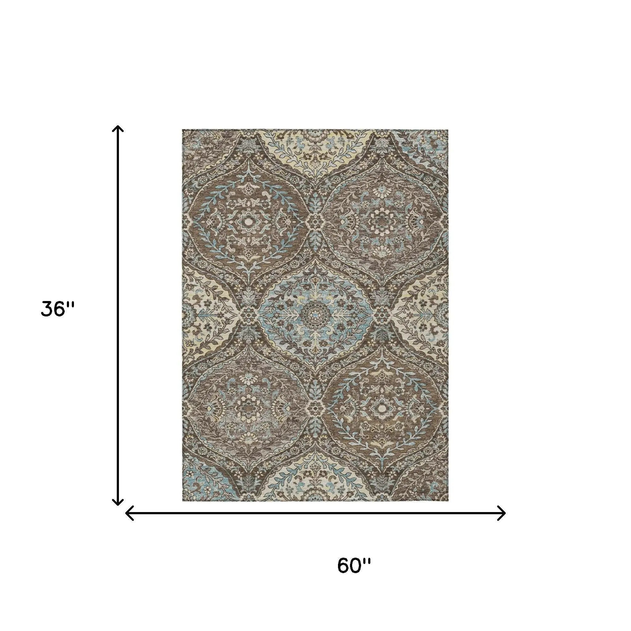 3' X 5' Brown And Graphite Ogee Washable Indoor Outdoor Area Rug Homeroots Outdoor