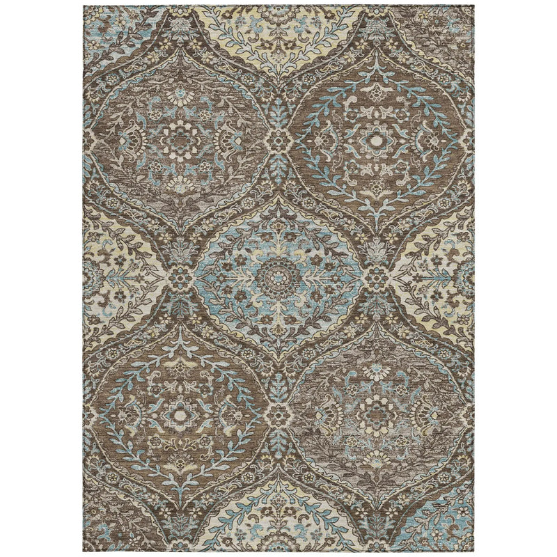 3' X 5' Brown And Graphite Ogee Washable Indoor Outdoor Area Rug Homeroots Outdoor