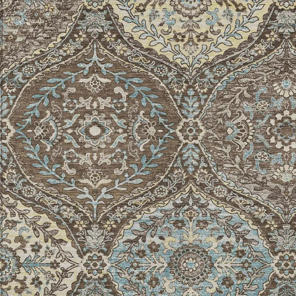 3' X 5' Brown And Graphite Ogee Washable Indoor Outdoor Area Rug Homeroots Outdoor