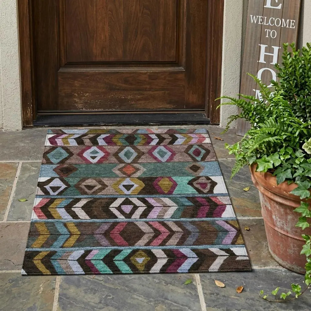 3' X 5' Brown And Graphite Tribal Washable Indoor Outdoor Area Rug Homeroots Outdoor