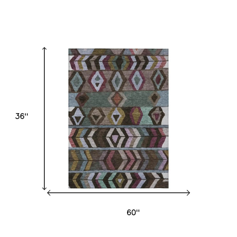 3' X 5' Brown And Graphite Tribal Washable Indoor Outdoor Area Rug Homeroots Outdoor