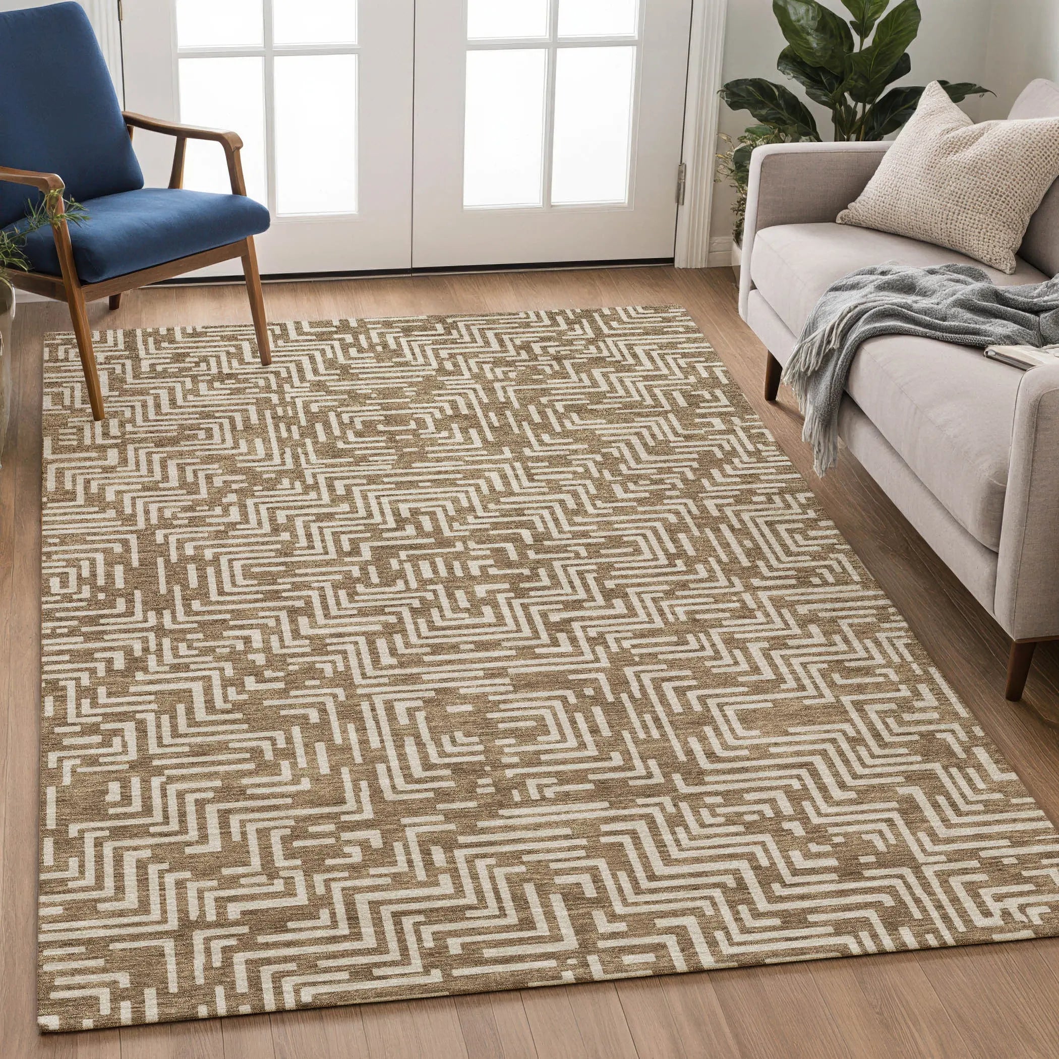 3' X 5' Brown And Gray Geometric Washable Indoor Outdoor Area Rug Homeroots Outdoor